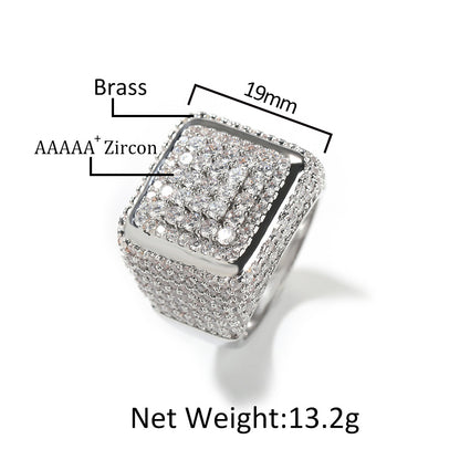 Europe and the United States cross-border jewelry hip hop retro large square ring copper inlaid zircon fashion personality trendy men's ring wholesale