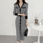 2026 Autumn Korean Style Women's Chic Retro V-Neck Single-Breasted Slim-Fit Houndstooth Knitted Dress 7555