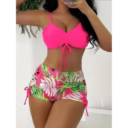 2025 Foreign Trade New Swimwear Women's European and American Amazon Bikini Split High Waist Color Split Sling Sexy Swimsuit