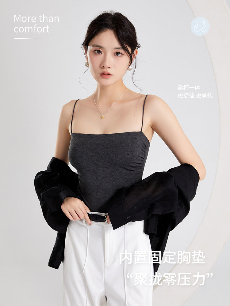 2026 New Style Pleated Camisole with Chest Pads, Integrated Bra, and Outerwear for Women in Summer