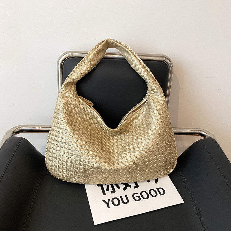 Woven Women's Bag Dumpling Bag New Simple Explosive Big Brand Shoulder Bag Autumn and Winter European and American Fashion Casual Big Bag