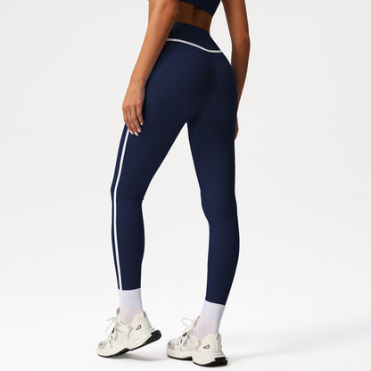Cross-border Naked Contrast High Waist Yoga Pants Quick-drying Running Fitness Ankle-length Pants Outer Wear Tight Hip-lifting Sports Pants