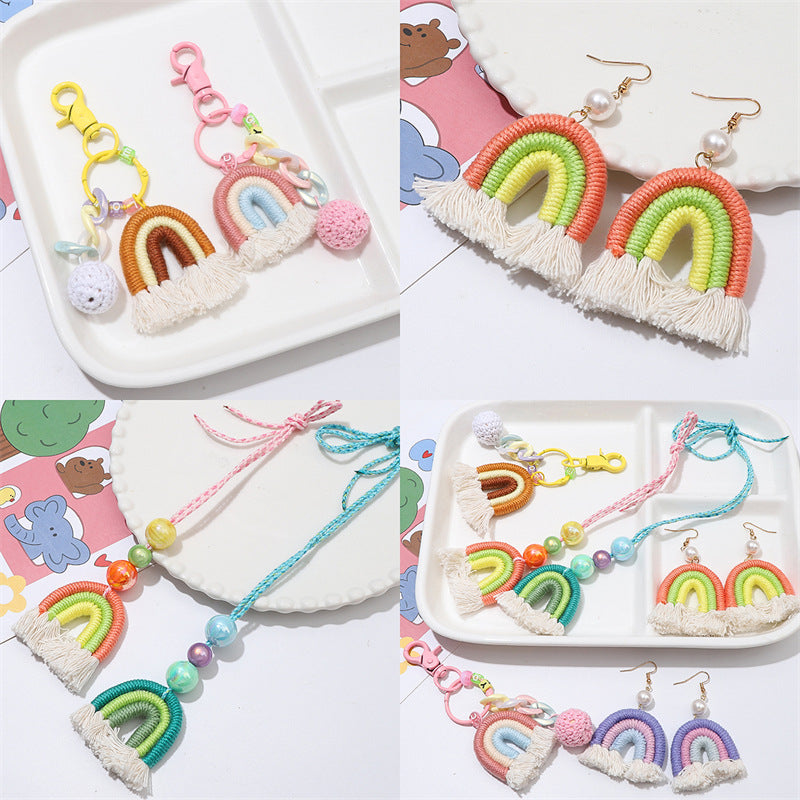 Fabric Ethnic Style Tassel Rainbow Pendant Pendant Cute Children Handmade DIY Keychain Bag Accessories Woven