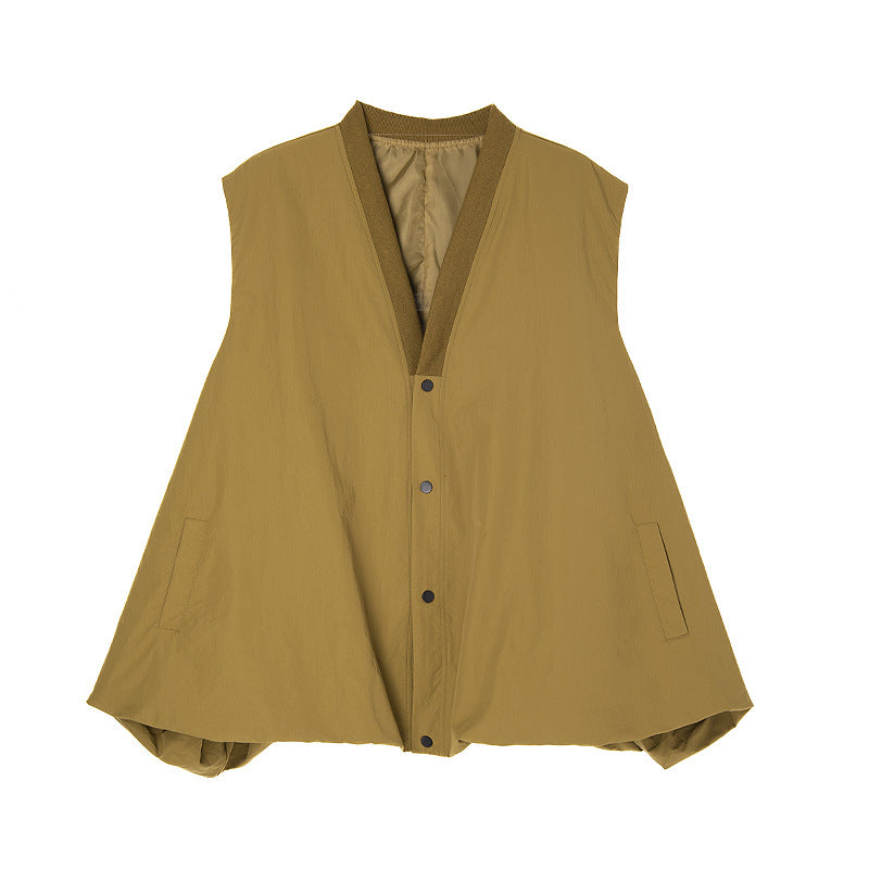 Hong Kong Style Niche Design Bud-Shaped Vest 2025 Spring and Autumn New Fashion Loose Solid Color V-Neck Sleeveless Trench Coat