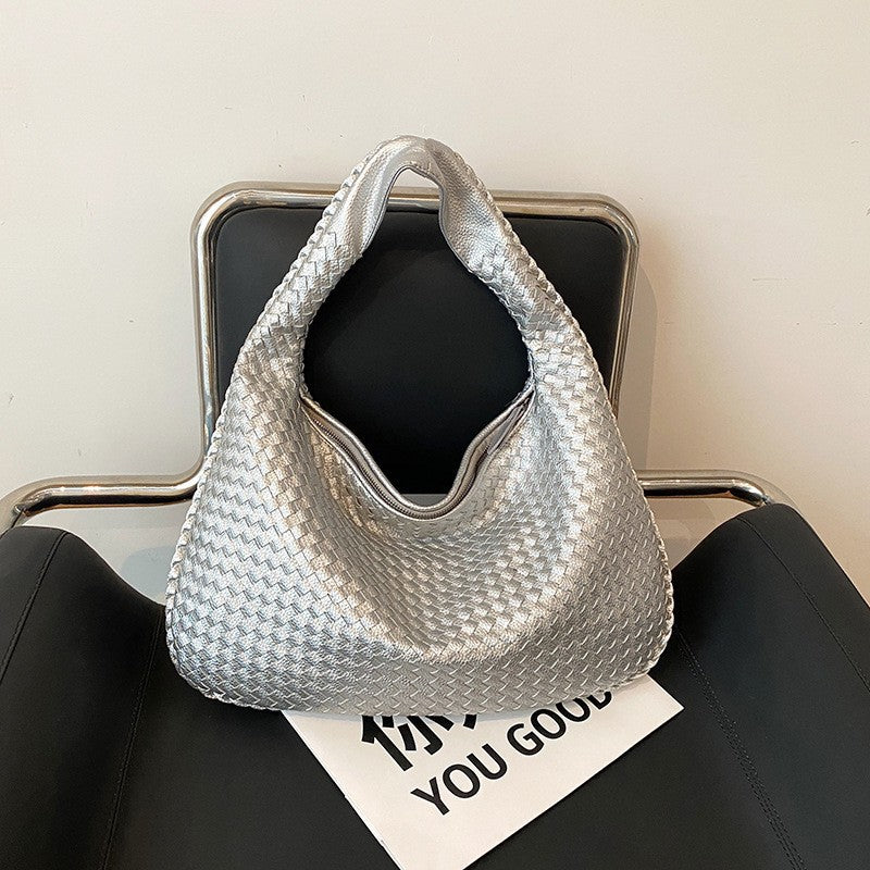 Woven Women's Bag Dumpling Bag New Simple Explosive Big Brand Shoulder Bag Autumn and Winter European and American Fashion Casual Big Bag