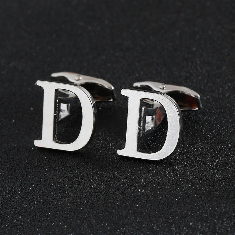 Cross-Border Specially Designed for Silver 26 English Letters Glossy Men's Cufflinks Manufacturer Wholesale Personalized French Shirt Cufflinks