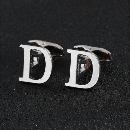 Cross-Border Specially Designed for Silver 26 English Letters Glossy Men's Cufflinks Manufacturer Wholesale Personalized French Shirt Cufflinks