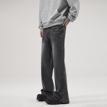 LKTM Men's# American vibe Lightning Crack Blue Jeans Men's cleanfit Slightly Slim Pants