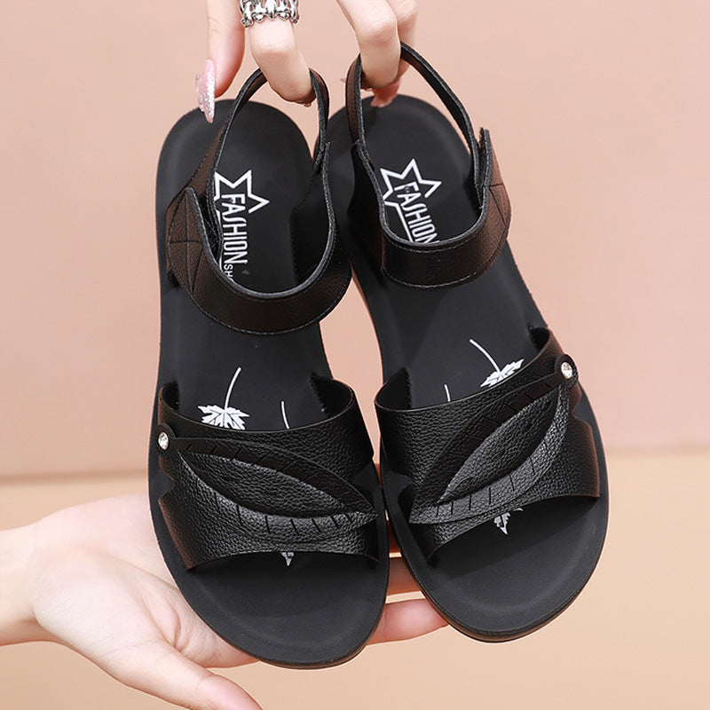 Mother's Sandals Women's Summer Flat Heel Soft Sole Comfortable Non-Slip Middle-Aged and Elderly Women's Shoes