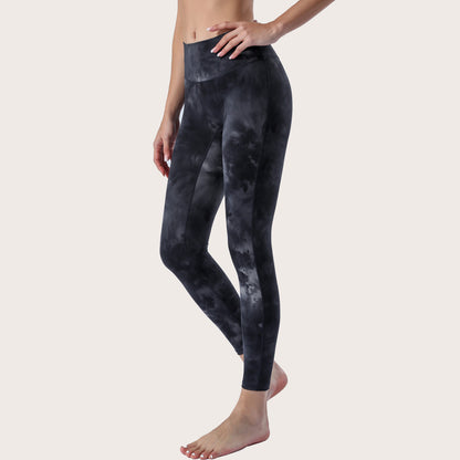 2023 Spring and Summer New Naked Yoga Pants Women's No Embarrassment Line High Waist Hip-lift Tie-dye Yoga Fitness Cropped Pants