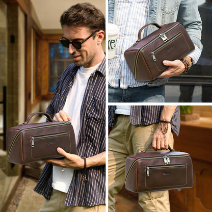 Black Angel Full Grain Top Layer Cowhide Unisex Handbag Multifunctional Travel Storage Bag Genuine Leather Toiletry Bag