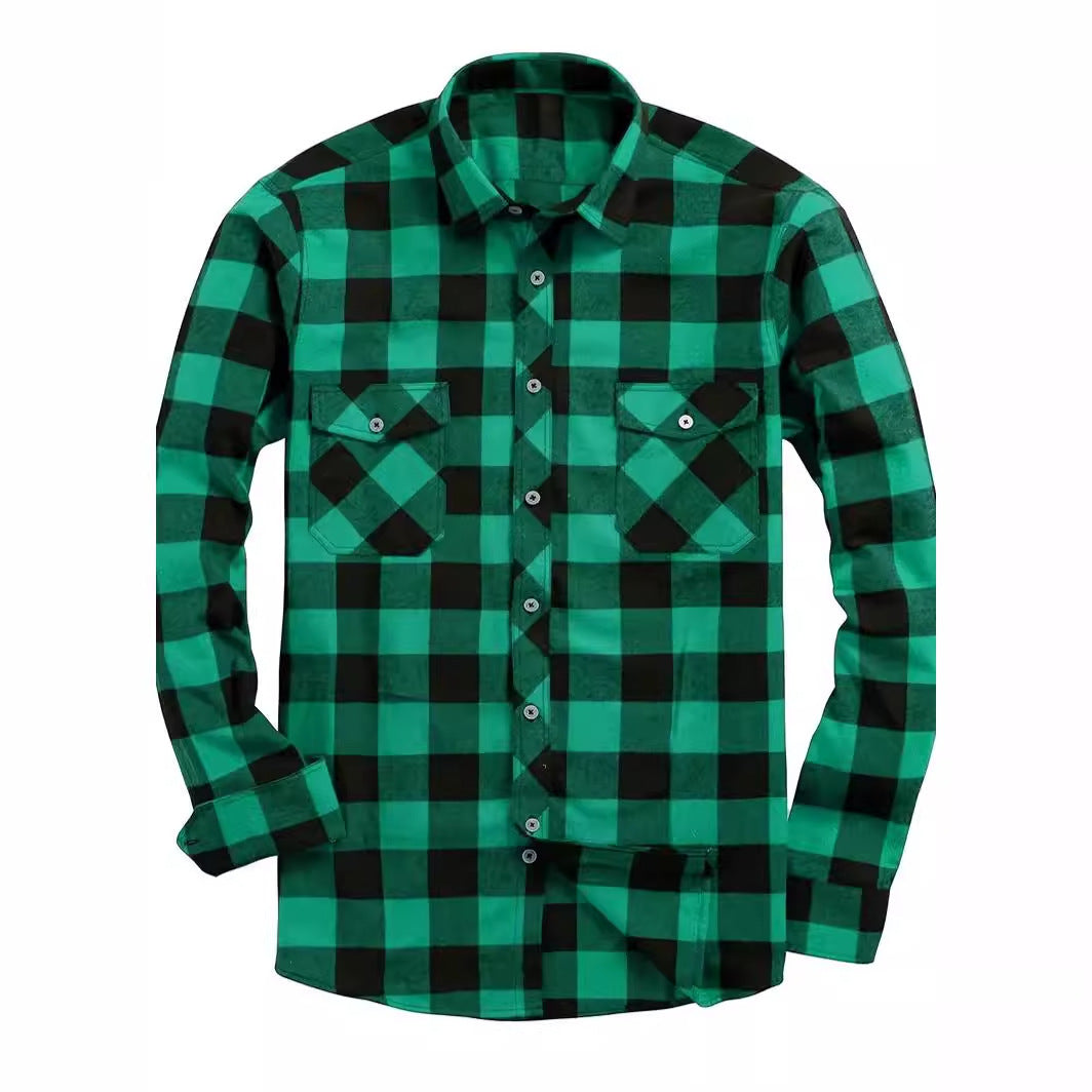 24 Years Amazon Explosions Men's Plaid Shirt Double Pocket Flannel Casual Plaid Shirt