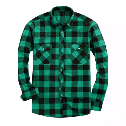 24 Years Amazon Explosions Men's Plaid Shirt Double Pocket Flannel Casual Plaid Shirt