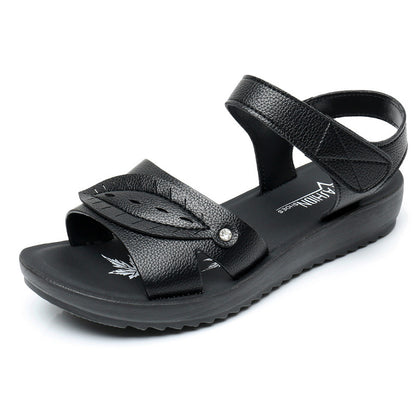 Mother's Sandals Women's Summer Flat Heel Soft Sole Comfortable Non-Slip Middle-Aged and Elderly Women's Shoes