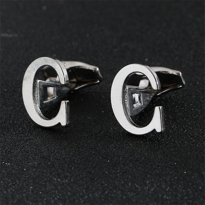 Cross-Border Specially Designed for Silver 26 English Letters Glossy Men's Cufflinks Manufacturer Wholesale Personalized French Shirt Cufflinks