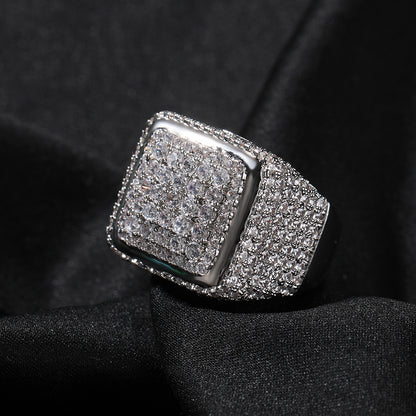 Europe and the United States cross-border jewelry hip hop retro large square ring copper inlaid zircon fashion personality trendy men's ring wholesale