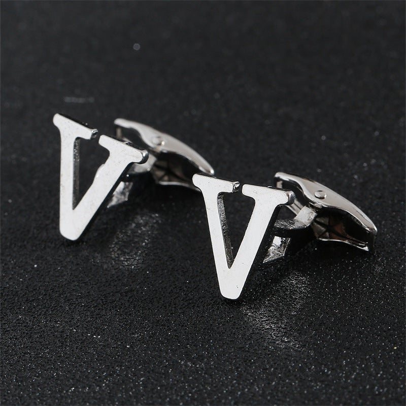 Cross-Border Specially Designed for Silver 26 English Letters Glossy Men's Cufflinks Manufacturer Wholesale Personalized French Shirt Cufflinks