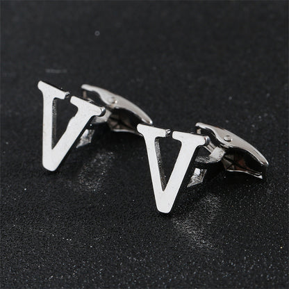 Cross-Border Specially Designed for Silver 26 English Letters Glossy Men's Cufflinks Manufacturer Wholesale Personalized French Shirt Cufflinks