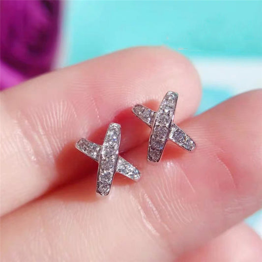 Amazon Minimalist Cool Style Zircon X-shaped Earrings for Women Simple Small Letter All-match Student Earrings e7501