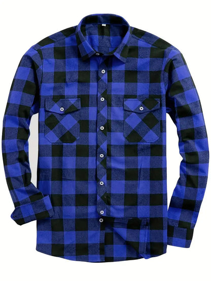 24 Years Amazon Explosions Men's Plaid Shirt Double Pocket Flannel Casual Plaid Shirt