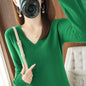 New Autumn and Winter Knitwear Women's V Neck Long-Sleeved Pullover Top Pure Color Korean Style Loose Bottoming Shirt Slimming Look Outer Wear Thin