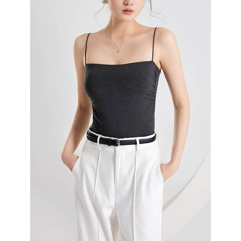 2026 New Style Pleated Camisole with Chest Pads, Integrated Bra, and Outerwear for Women in Summer