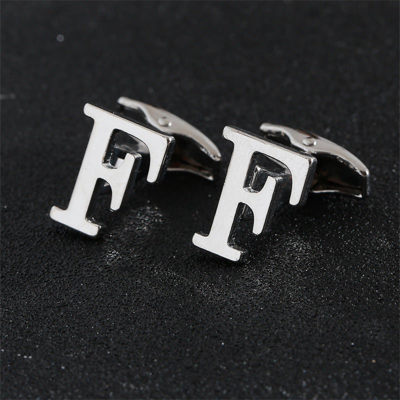 Cross-Border Specially Designed for Silver 26 English Letters Glossy Men's Cufflinks Manufacturer Wholesale Personalized French Shirt Cufflinks