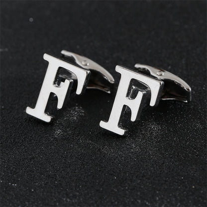 Cross-Border Specially Designed for Silver 26 English Letters Glossy Men's Cufflinks Manufacturer Wholesale Personalized French Shirt Cufflinks