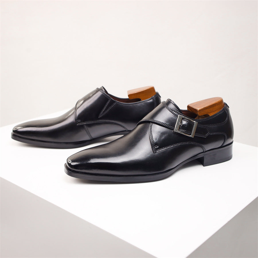 Cross-border plus size British Mengke Shoes Square-toed Real Leather Shoes Buckle Monk Men's Shoes Business Dress Leather Shoes Men's British Style