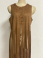 2026 In-Stock European and American Style Shawl Suede Tassel Vest Jacket Women's Sleeveless Mid-Length Vest Cardigan