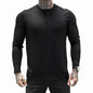 Muscle Fitness Men's Spring and Autumn Sports Leisure Running Breathable Sweat Absorbing Stretch Long Sleeve Button V Henry T-Shirt