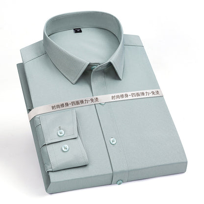 Stretch Comfortable Shirt Men's Long-Sleeved Business Professional Dress Non-Ironing Slim-Fit Korean Style Shirt Interview Pure White Shirt