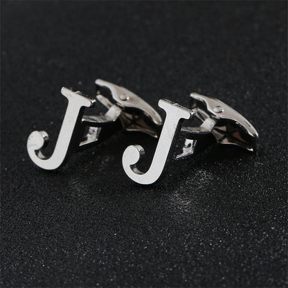 Cross-Border Specially Designed for Silver 26 English Letters Glossy Men's Cufflinks Manufacturer Wholesale Personalized French Shirt Cufflinks