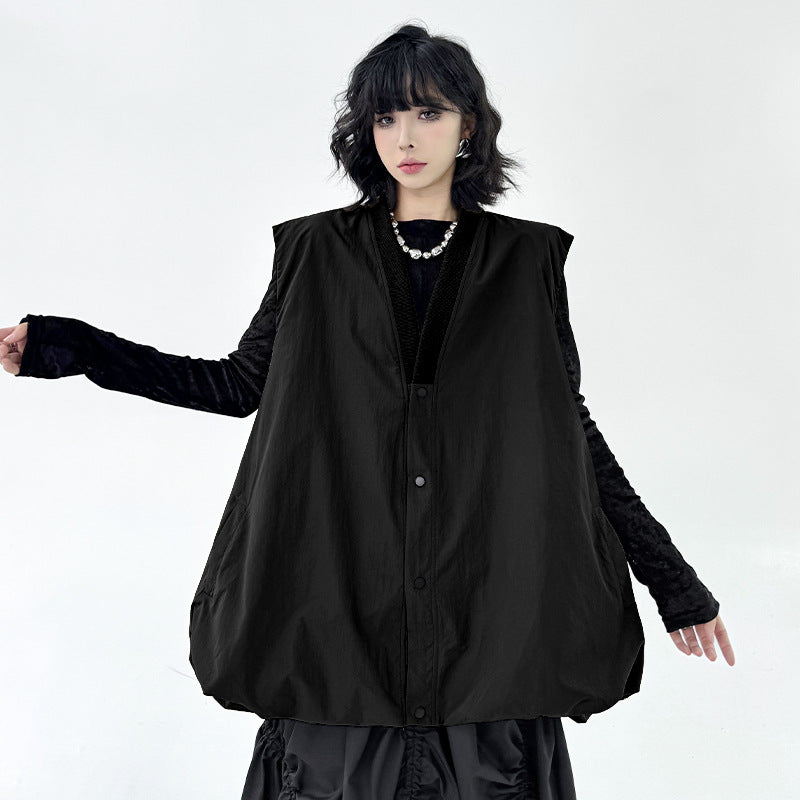 Hong Kong Style Niche Design Bud-Shaped Vest 2025 Spring and Autumn New Fashion Loose Solid Color V-Neck Sleeveless Trench Coat