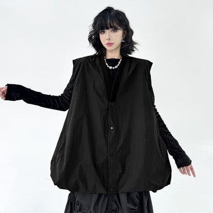 Hong Kong Style Niche Design Bud-Shaped Vest 2025 Spring and Autumn New Fashion Loose Solid Color V-Neck Sleeveless Trench Coat