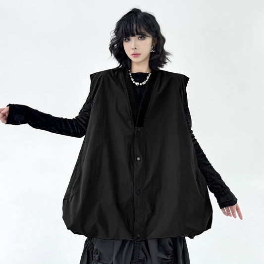 Hong Kong Style Niche Design Bud-Shaped Vest 2025 Spring and Autumn New Fashion Loose Solid Color V-Neck Sleeveless Trench Coat