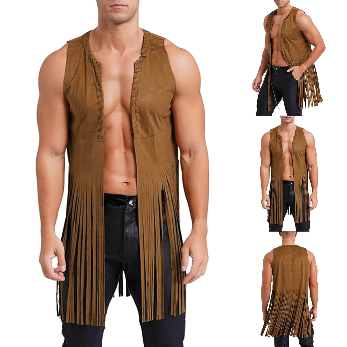 2026 In-Stock European and American Style Shawl Suede Tassel Vest Jacket Women's Sleeveless Mid-Length Vest Cardigan