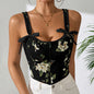 Cross-border Hot Sale French Style Bow Lace-up Floral Sexy Shaper Women's Sling Printed Slim-fit Vest Corset