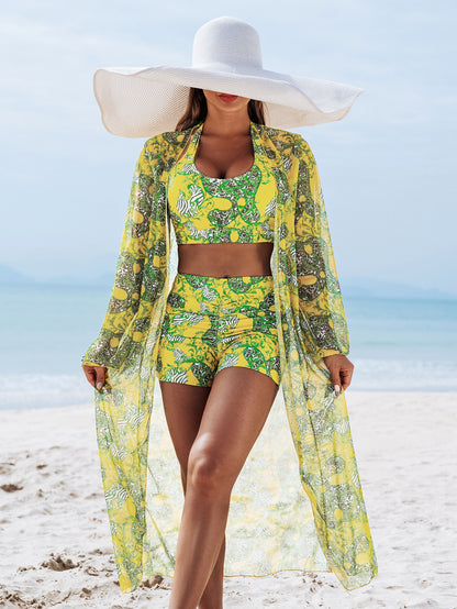 Mingyi New High-end European and American Fashion Sexy Women's Three-piece Bikini BIKINI Multicolor Printed Women's Swimsuit