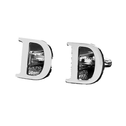 Cross-Border Specially Designed for Silver 26 English Letters Glossy Men's Cufflinks Manufacturer Wholesale Personalized French Shirt Cufflinks